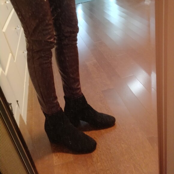 Vegan Suede Chunky Heel Booties - Picture 4 of 11